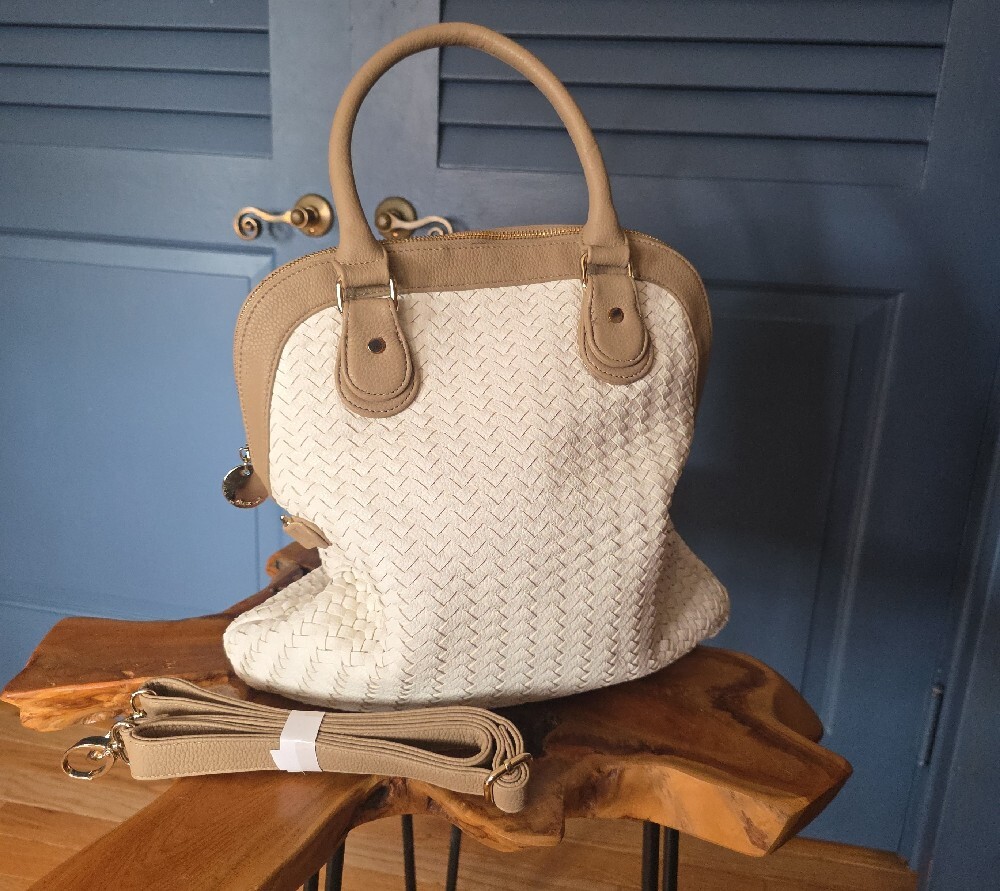 PRISTINE Deux Lux Woven Lattice Vegan Leather Satchel Crossbody